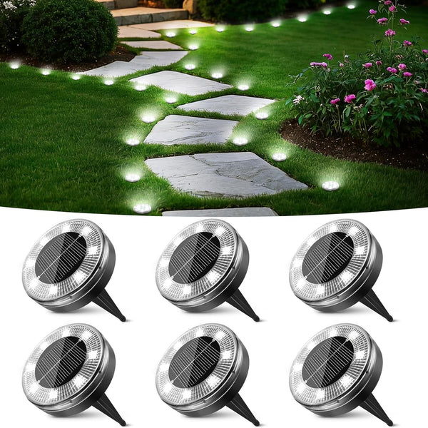 Peasur Mini Solar Ground Lights, 6 Pack Flat Solar Disc Lights Outdoor