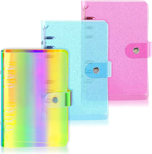 Outus 3 Pieces Clear A6 Binders - Colorful Soft PVC 6-Ring Binder Cover for Office (Rainbow, Blue, Pink)