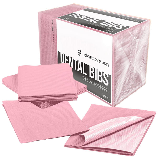 Pink Disposable Dental Bibs 13"x18" - 3 Ply Waterproof Tattoo Bib Sheet