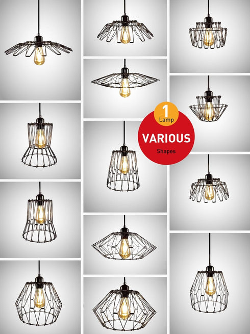 KOSTA 14.4 Inch, E26, Bulb 2-Pack Industrial Pendant Lights, Black Hanging Ceiling Lights with Metal Cage for Kitchen