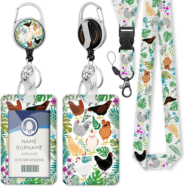 Gctriki ID Badge Holder with Lanyard, Cute Flower Chickens Lanyard for Keys, Funny Retractable Badge Reel