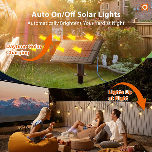 25FT G40 13 Bulbs, 3 Dimmable addlon Solar Powered Outdoor String Lights Waterproof with Remote, Solar Powered String