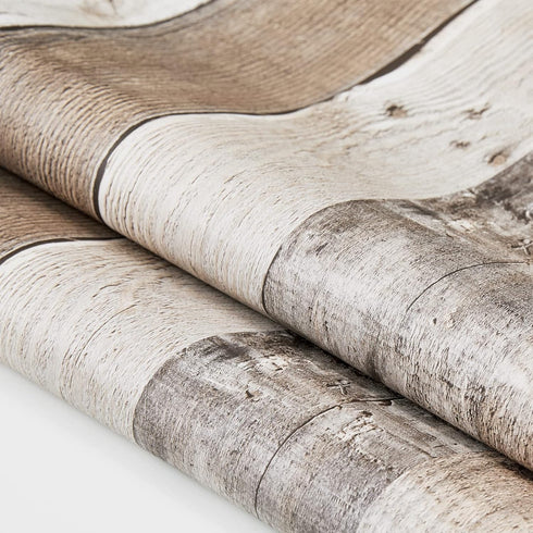 Yun-aeon Natural Wood-Grey Contact Paper, 17.3"x 200" Peel and Stick Vintage Faux Wood Wallpaper