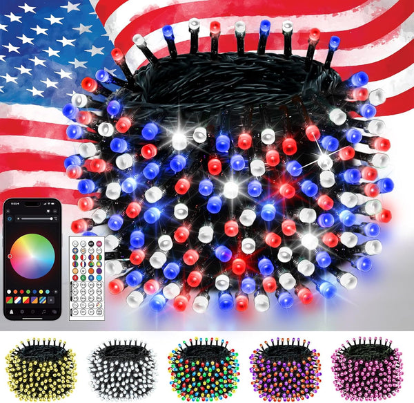 200LED Smart 4th of July String Lights | 82FT App Controlled Red
