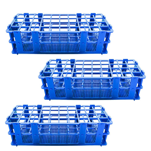 3 Packs Blue Plastic Test Tube Rack, Detachable Holder for 20mm Test Tubes, 40 Holes Lab Test Tube Rack