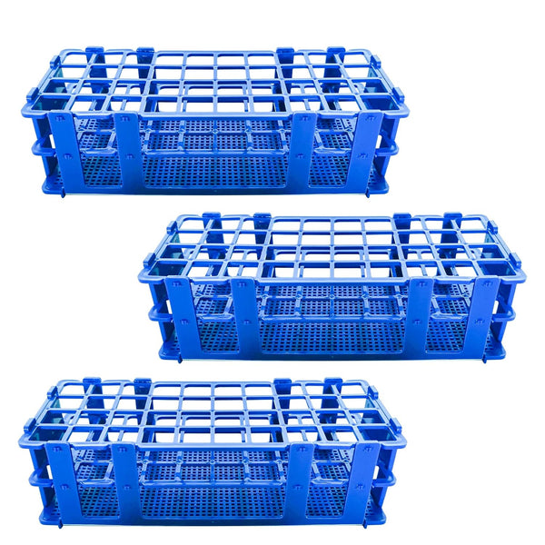 3 Packs Blue Plastic Test Tube Rack, Detachable Holder for 20mm Test Tubes, 40 Holes Lab Test Tube Rack