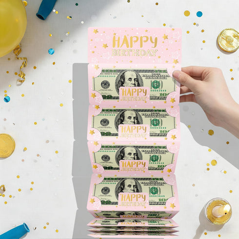 Pink Birthday Money Envelope for Cash Gift Holder with Greeting Card for Girl Women Surprise Gift Idea with Clear