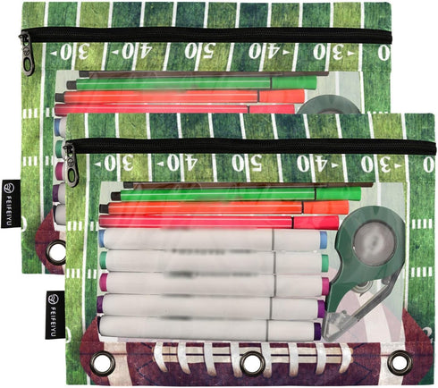 Football Pencil Pouch for 3 Ring Binder 2 Pack Binder Pencil Pouches Zippered Clear Pencil Case Cosmetic Bag for College Office Daily Supplies