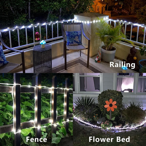 66ft 200 8 YEGUO Solar Rope Lights Outdoor Waterproof, LED White String Lights, Modes Fairy Lights in Clear Thin Tube