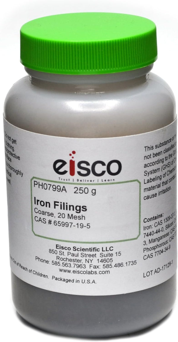 EISCO Coarse Iron Filings, 250g - 20 Mesh Iron Shavings for Magnets
