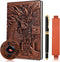 Vintage DND Journal 3D Embossed Leather Notebook with Ballpoint Pen, Handmade A5 Travel Journal, Red Copper