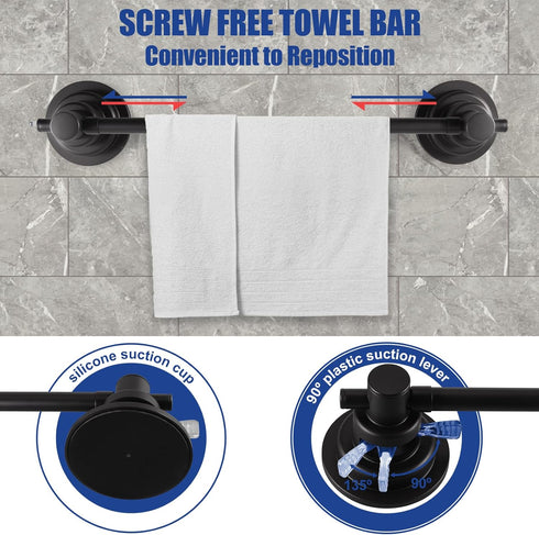 5 17-28 Inch SLIIMU Suction Cup Towel Bar for Shower with Hooks, Adjustable Long Bathroom Wall Washcloth