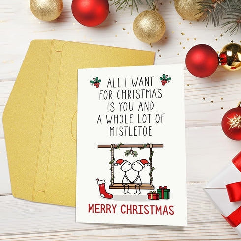 Chenive Sweet Christmas Card for Men Women, Funny Christmas Card for Boyfriend Girlfriend, Xmas Holiday Cards Gifts