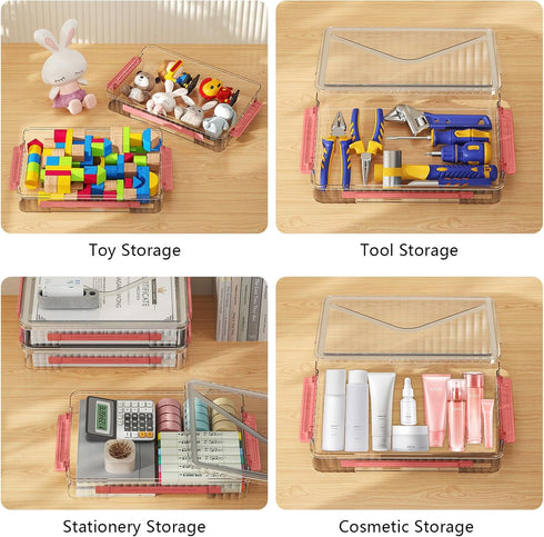 Marte Vanci Portable Project Case with Lid, Clear Plastic Storage Bin with Handle for A4 Letter Paper, Photo Crafts