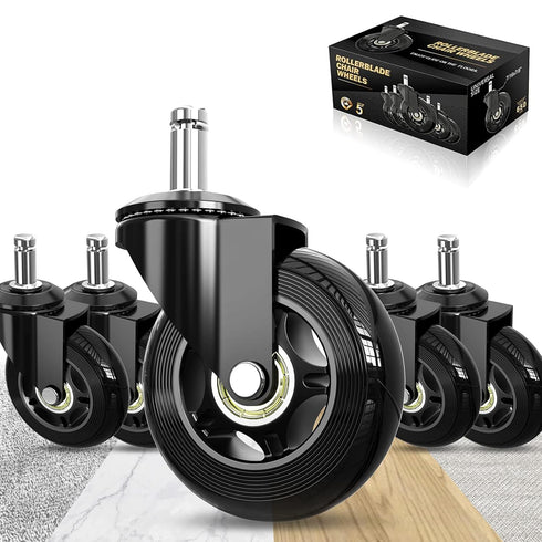 Soontrans Office Chair Wheels, Set of 5, Heavy Duty Rollerblade Replacement Casters for Carpet and Wood Floors