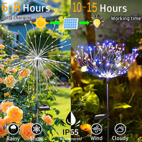 2 Pack Solar Firework Lights 150 LED 8 Modes Solar Garden Lights for Outside Waterproof Decorative Stake