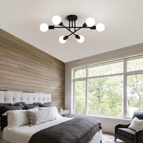 Fixtures,6-Lights MEIXISUE Black Modern Sputnik Chandelier Ceiling Light Industrial Metal Semi Flush Mount Ceiling