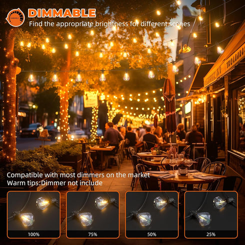 97 48+1 Bulbs 2700K Dimmable IP65 Kawaya Outdoor String Lights FT LED Patio with Shatterproof Unique Diamond Edison