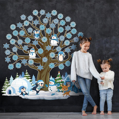 Glenmal 85 Pcs Winter Classroom Bulletin Board Decorations, Snowflake Snowman Cutouts with Glue Points for Christmas
