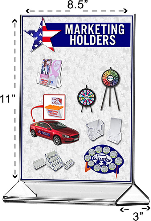 6 Pack 8.5" 11" Marketing Holders Acrylic Sign Holder x Top Load Double Sided Clear Portrait Orientation Literature