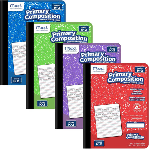 Mead Primary Composition Book, Ruled, 100 Sheets, Grades K-2, 7-1/2" x 9-3/4", 4 Pack (610053-ECM)