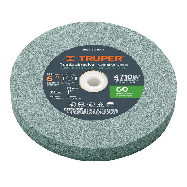TRUPER PIES-63460T 6" Silicon Carbide Bench Grinding Wheels, Grit=60, Thickness=3/4", 1 Pack