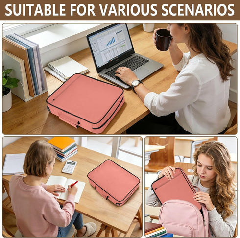 Wfrish Handle,1.25 Inch 3 500 6 Salmon Zipper Binder Bag with Ring O-Ring Sheet Capacity Tab Expanding File Folder