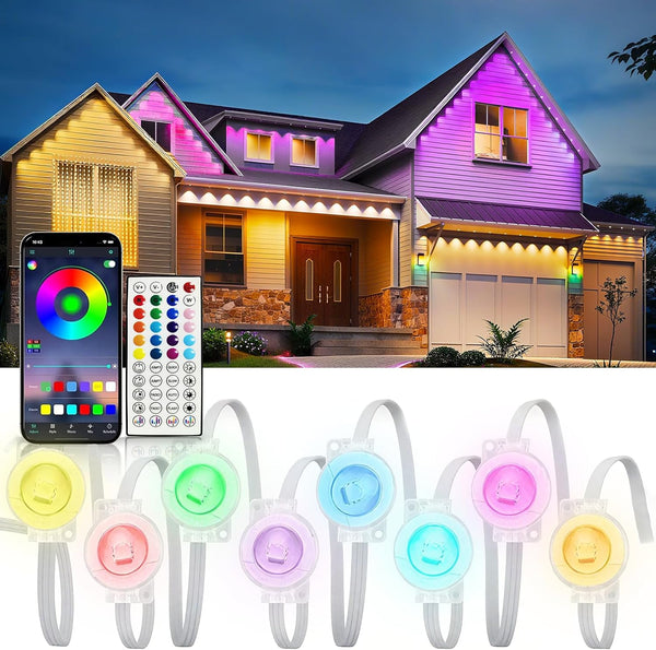 VERDILUME Permanent Outdoor Lights, 50FT RGB IP67 Waterproof Eaves Lighting, Smart LED Outside