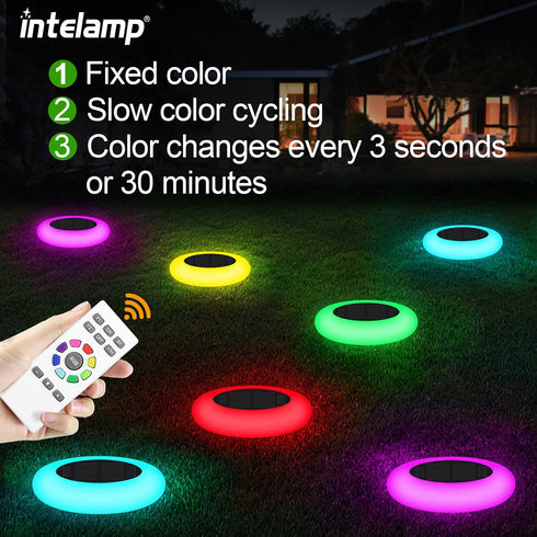 2 Pack 9 intelamp Solar Pathway Lights Outdoor, Color Changing with Remote Control, Dusk to Dawn Solar Powered