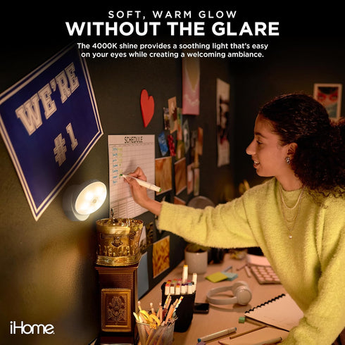 360 4000K iHome Rotating Motion Sensor Puck Light, Auto Mode & Always On Mode, Magnetic Detachable Base, Warm Glow