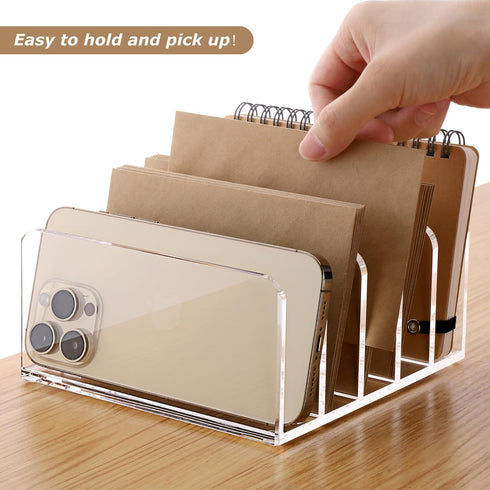 SANRUI Acrylic Desk File Organizer Holder, 5 Upright Clear Desktop Mails Sorter, Document Magazine Storage for Home,