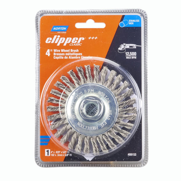 Norton Wire Brush, Clipper 4" Wire Wheel for Angle Grinder, Stainless Steel Wire Brush for Cleaning, Knotted Wire Metal Brush, Pack of 1