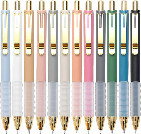 Linbsunne 12 pcs Black Medium Point 1mm Ballpoint Pens - Retractable Work Pen with Super Soft Grip for Men Women (Gold)