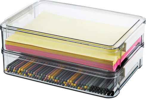 Citylife 2 PCS 6Qt Plastic Storage Bins with Lids and Latches, Clear Stackable File Box for Organizing Supplies