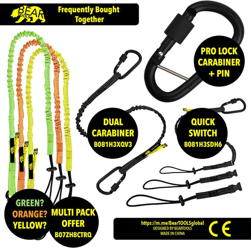 BearTOOLS Tool Lanyard with Buckle Strap, Clip Bungee Cord, Heavy Duty Screw Locking Carabiner, 2 Pack