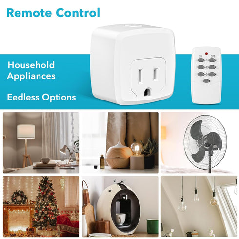 HBN Remote Control Outlet, 100FT RF Signal Wireless On Off Switch Plug for Household Appliances, 15A