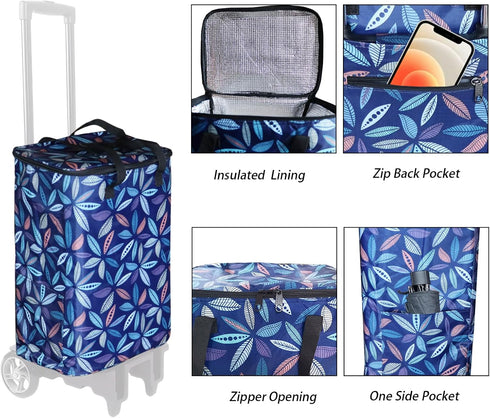 Bornfornice Insulated Replacement Bag for Grocery Cart/Shopping Cart, for Trolley Cart frame, (Blue Pattern)
