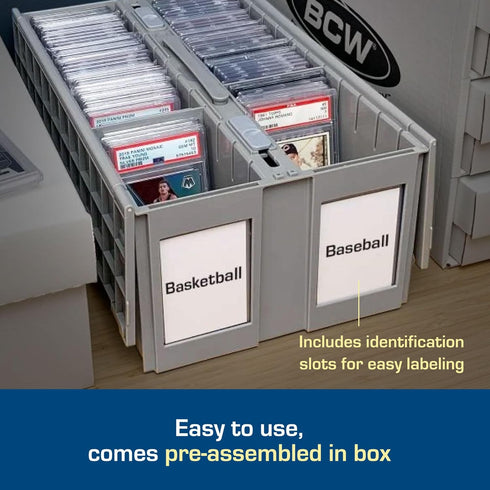 BCW 2-Row Graded Collectible Card Bin - Stackable Acid-Free Plastic Box for Customizable Card Storage