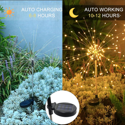 Aureate Horizon 2 Pack 8 120 Solar Garden Firework Lights Outdoor Waterproof, Solar Lighting with Lighting Modes, LED