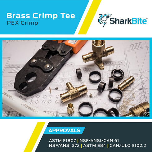 SharkBite 1 Inch Crimp Tee, Brass Plumbing Fitting for PEX Pipe