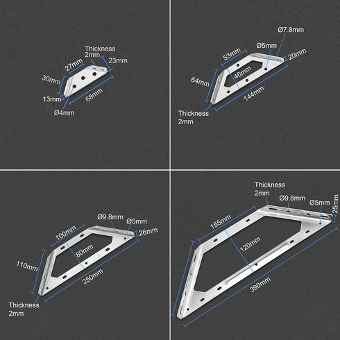 175x175mm 4 LIKERAINY Corner Braces Joints Right Angle Brackets Fastener Stainless Steel Plates Triangular Shape