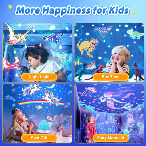 Dinosaur Night Light for Kids, 10 Musics + 6 Films Kids Night Light Projector, 126 Lighting Effects + Remote, 360