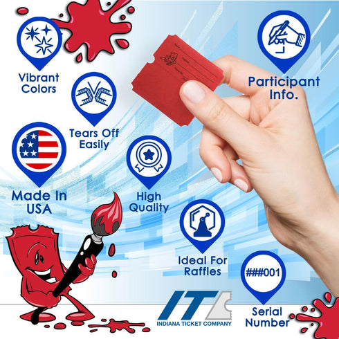 INDIANA TICKET CO. 2,000 Red Raffle Tickets Double Roll, Premium Quality for Events and Prizes