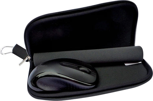 Travel Mouse Case Electronics Organizer Bag, Pouch with Extra Rolled Up Travel Mouse Pad, Solid Black