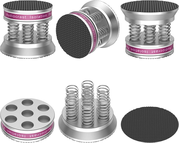 Speaker Isolation Base Pads, Spring Speaker Floor Protector, Sound Dampening Anti Vibration Non-Slip Speaker Stand Feet