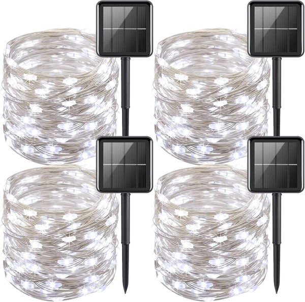 YEGUO 4 Pack White Solar Fairy Lights, Each 33ft 100 LED Christmas