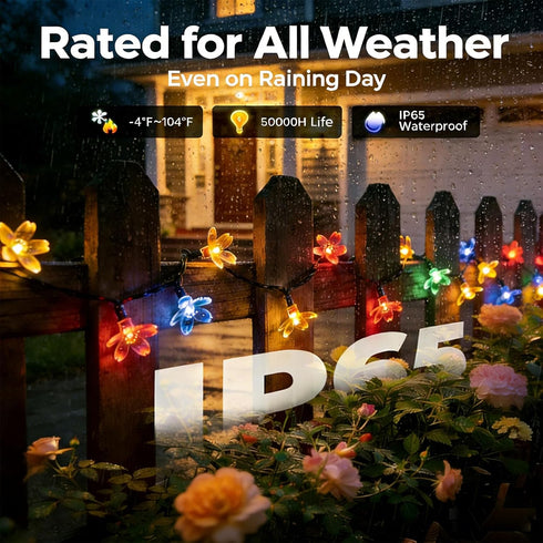 50 Flower Solar String Lights, LED Outdoor Patio Lights Waterproof, Fairy Lights for Outside Patio Garden Fence Yard