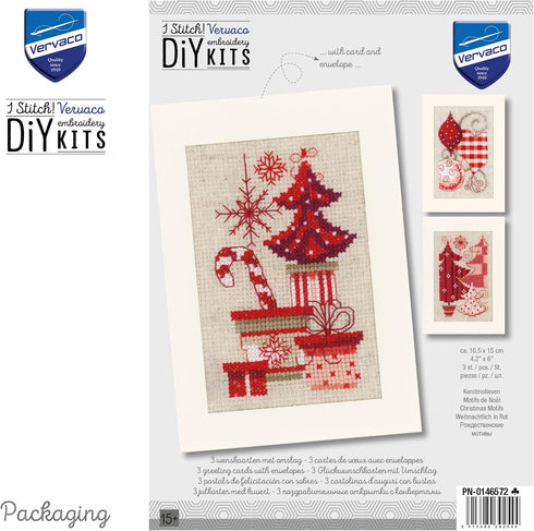 Vervaco Greeting Card Kit, Christmas Motifs, Set of 3