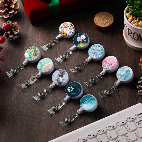 Yecitona Retractable Badge Reel Cute Badge Holder with Alligator Clip Nurse Name Decorative Badge Reels on ID Card