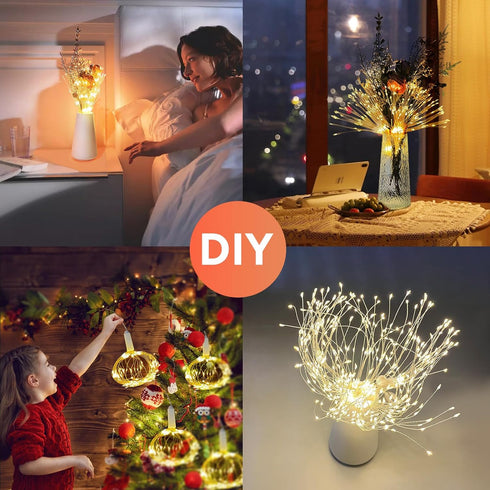 800 8 4 Packs Firework Lights Outdoor LED, String Light USB Rechargeable Battery Powered Smart with Remote, Modes
